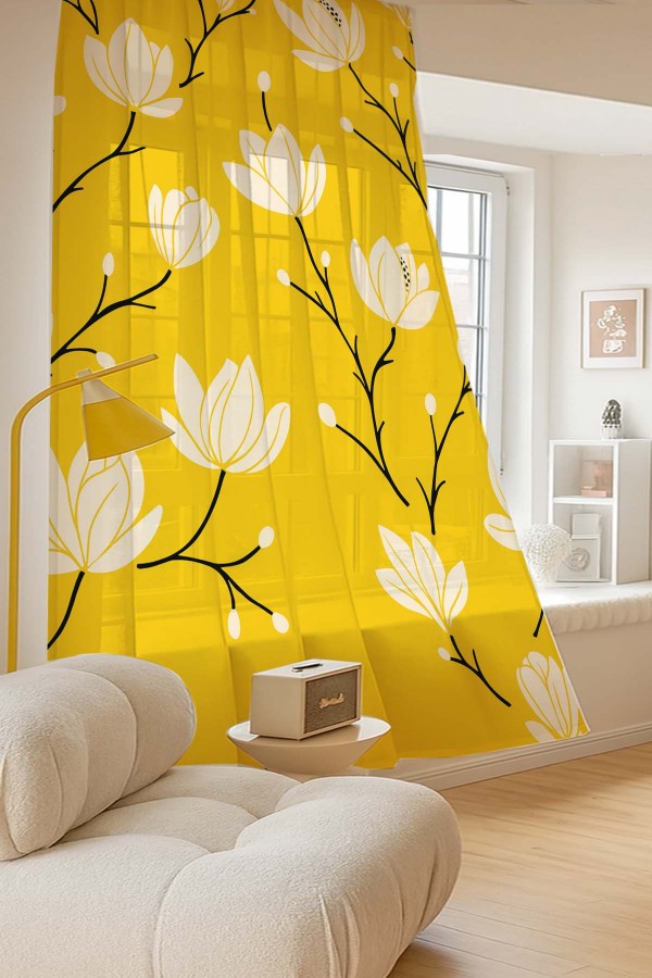 Sarı Beyaz Çiçekler Desenli Dijital Baskı Fon Perde Salon Mutfak Yatak Odası 140x260cm Sarı Beyaz Çiçekler Desenli Dijital Baskı Fon Perde Salon Mutfak Yatak Odası 140x260cm