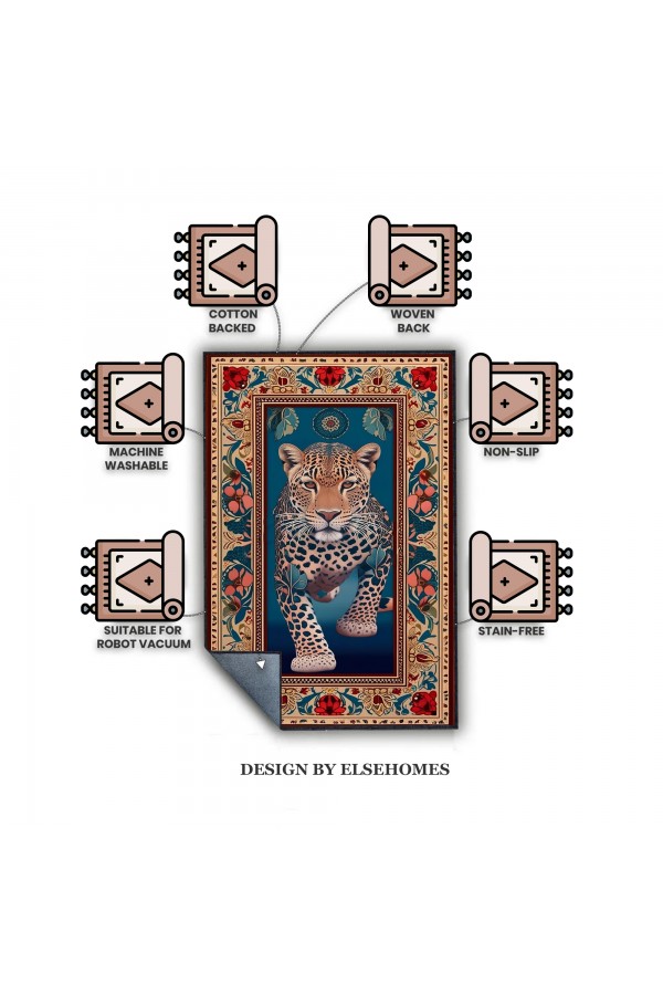 Leopar Desenli Dokuma Şönil Kilim Halı Yıkanabilir Salon Oturma Odası Mutfak Halısı