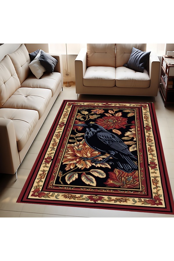 Gotik Karga Desenli Dokuma Şönil Kilim Halı Yıkanabilir Salon Oturma Odası Mutfak Halısı