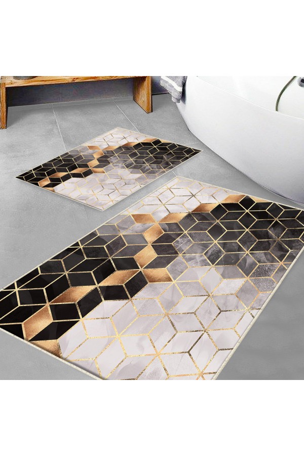 Gri Çizgi Mermer Desenli 2 li Klozet Takımı Banyo Paspas Halısı Kaymaz Yıkanabilir Gri Çizgi Mermer Desenli 2 li Klozet Takımı Banyo Paspas Halısı Kaymaz Yıkanabilir