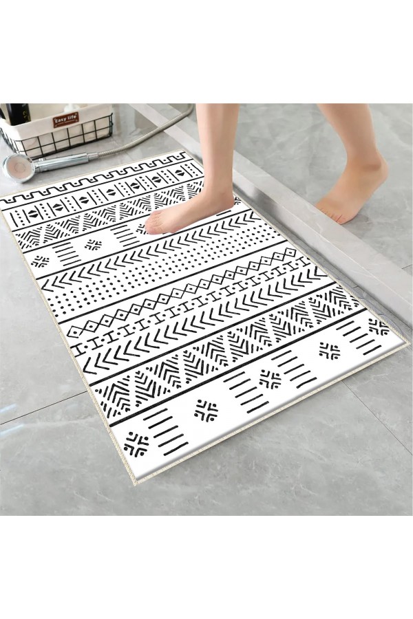 Yeşil Tropik Yapraklar Desenli Tekli Banyo Paspas Halısı Kaymaz Yıkanabilir