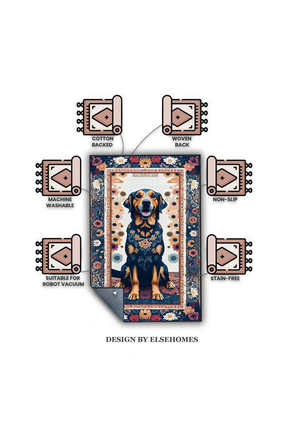 Renkli Köpek Desenli Dokuma Şönil Kilim Halı Yıkanabilir Salon Oturma Odası Mutfak Halısı