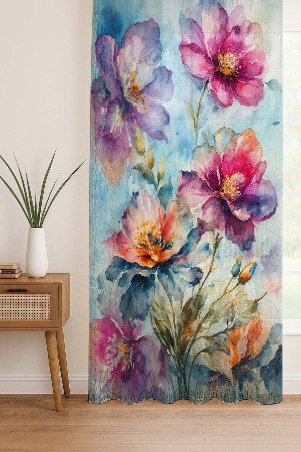 Suluboya Çiçek Desenli Dijital Baskı Fon Perde Salon Mutfak Yatak Odası 140x260cm Suluboya Çiçek Desenli Dijital Baskı Fon Perde Salon Mutfak Yatak Odası 140x260cm
