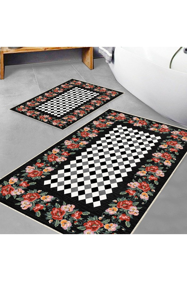 Retro Çiçekler Desenli 2 li Klozet Takımı Banyo Paspas Halısı Kaymaz Yıkanabilir Retro Çiçekler Desenli 2 li Klozet Takımı Banyo Paspas Halısı Kaymaz Yıkanabilir