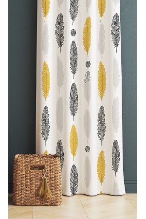 Sarı Gri Etnik Tüyler Desenli Dijital Baskı Fon Perde 140x260cm Sarı Gri Etnik Tüyler Desenli Dijital Baskı Fon Perde 140x260cm