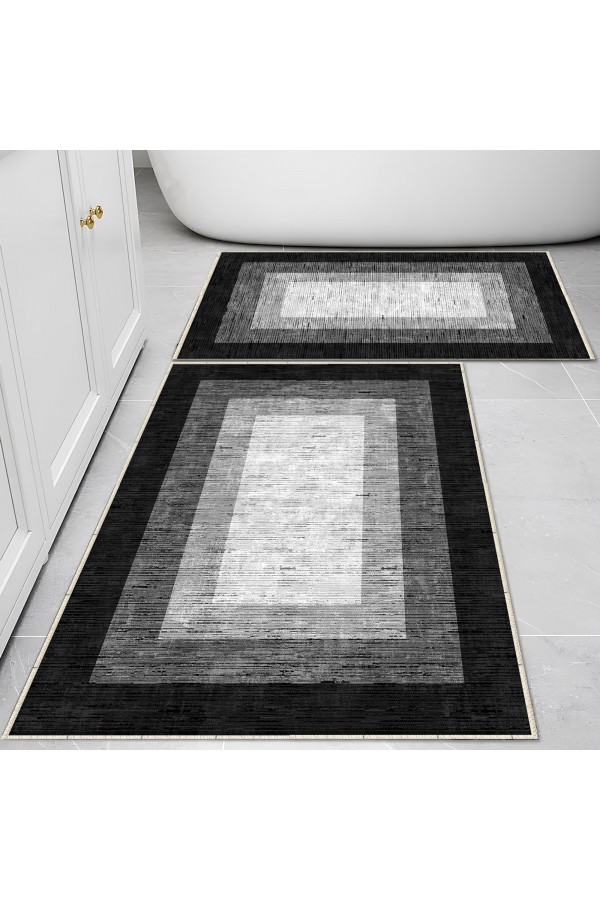 Gri Siyah Çizgi Desenli 2 li Klozet Takımı Banyo Paspas Halısı Kaymaz Yıkanabilir Gri Siyah Çizgi Desenli 2 li Klozet Takımı Banyo Paspas Halısı Kaymaz Yıkanabilir