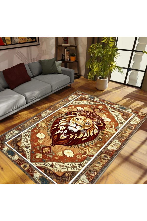 Aslan Desenli Dokuma Şönil Kilim Halı Yıkanabilir Salon Oturma Odası Mutfak Halısı