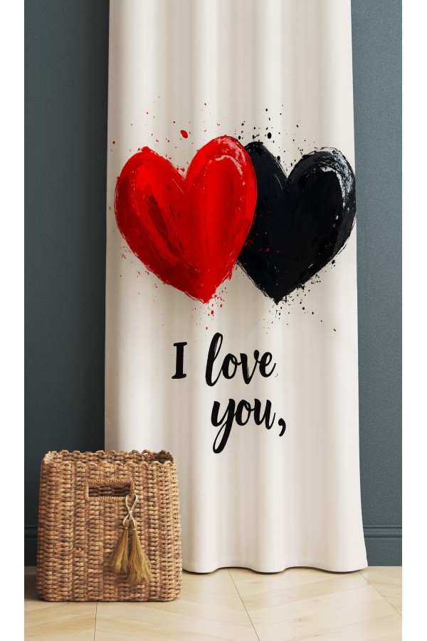 Love You Kalpler Desenli Dijital Baskı Fon Perde 140x260cm