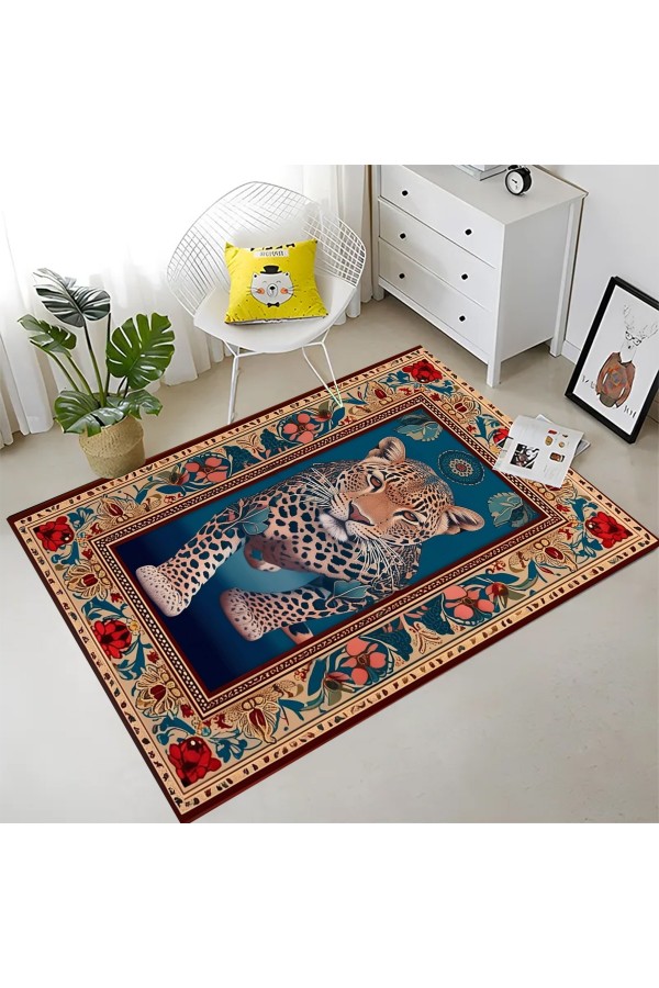 Leopar Desenli Dokuma Şönil Kilim Halı Yıkanabilir Salon Oturma Odası Mutfak Halısı