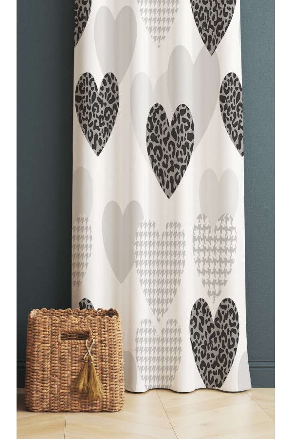 Gri Siyah Kalpler Desenli Dijital Baskı Fon Perde 140x260cm