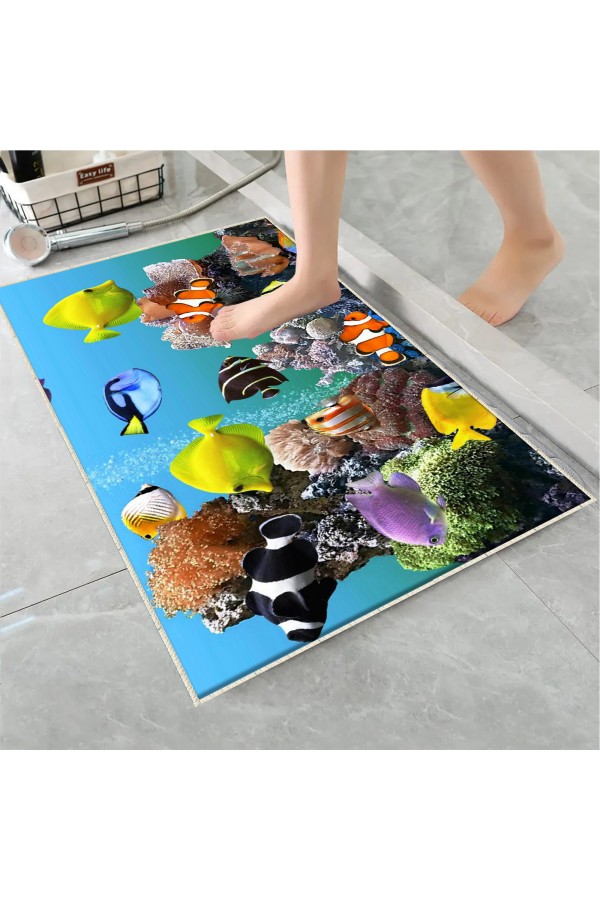 Akvaryum Balıklar Desenli Tekli Banyo Paspas Halısı Kaymaz Yıkanabilir Akvaryum Balıklar Desenli Tekli Banyo Paspas Halısı Kaymaz Yıkanabilir