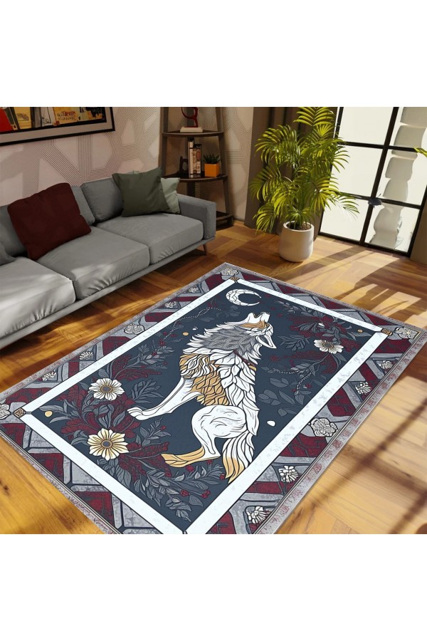 Uluyan Kurt Desenli Dokuma Şönil Kilim Halı Yıkanabilir Salon Oturma Odası Mutfak Halısı