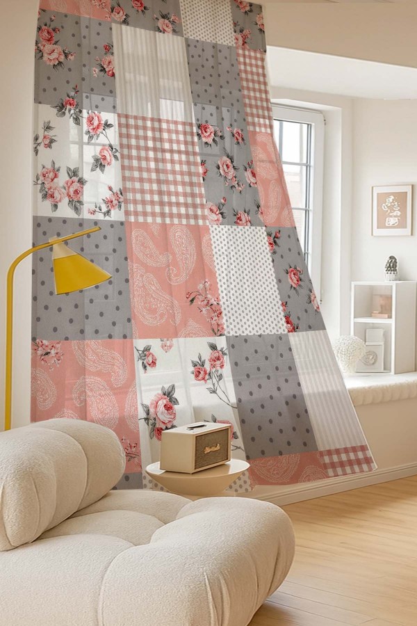 Gri Pembe Retro Çiçek Desenli Dijital Baskı Fon Perde Salon Mutfak Yatak Odası 140x260cm Gri Pembe Retro Çiçek Desenli Dijital Baskı Fon Perde Salon Mutfak Yatak Odası 140x260cm
