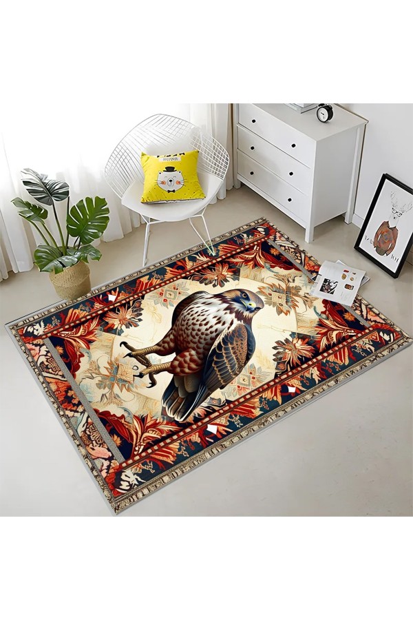 Retro Atmaca Desenli Dokuma Şönil Kilim Halı Yıkanabilir Salon Oturma Odası Mutfak Halısı