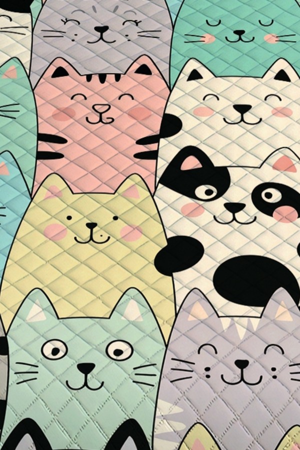 Renkli Kediler Desenli Çift Kişilik Pike Takımı Yatak Örtüsü Renkli Kediler Desenli Çift Kişilik Pike Takımı Yatak Örtüsü