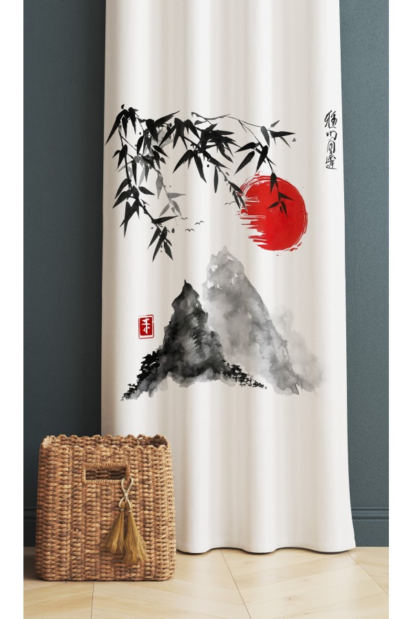 Japon Dağları Manzara Desenli Dijital Baskı Fon Perde 140x260cm