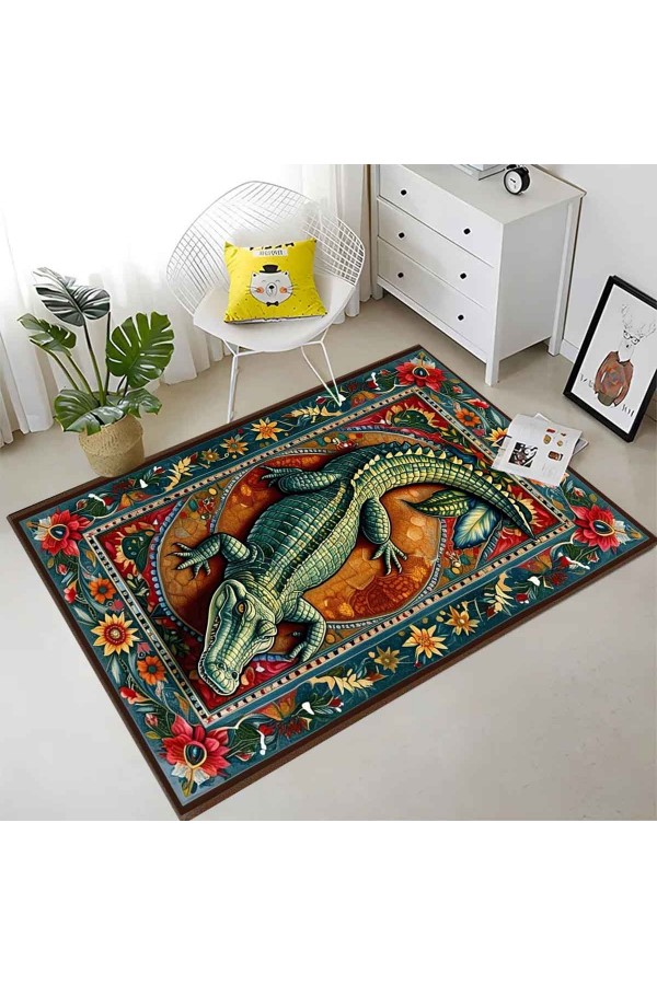 Timsah Desenli Dokuma Şönil Kilim Halı Yıkanabilir Salon Oturma Odası Mutfak Halısı