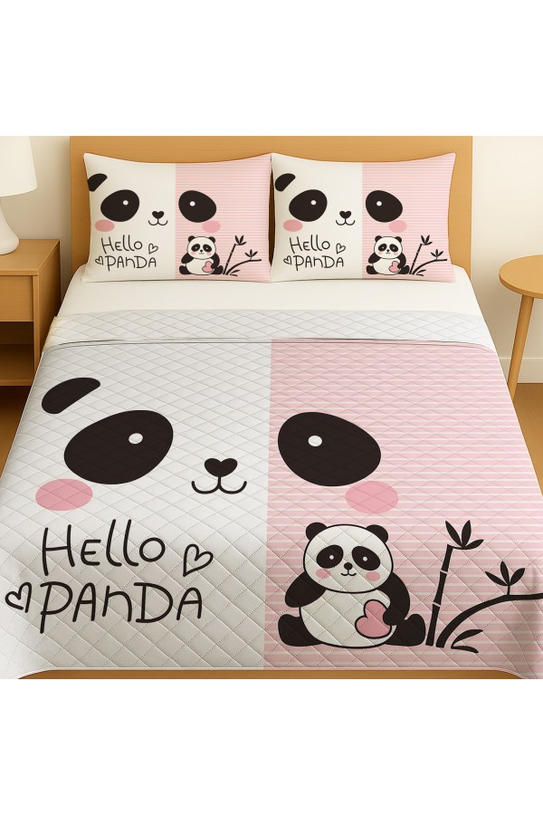 Sevimli Panda Desenli Çift Kişilik Pike Takımı Yatak Örtüsü Sevimli Panda Desenli Çift Kişilik Pike Takımı Yatak Örtüsü