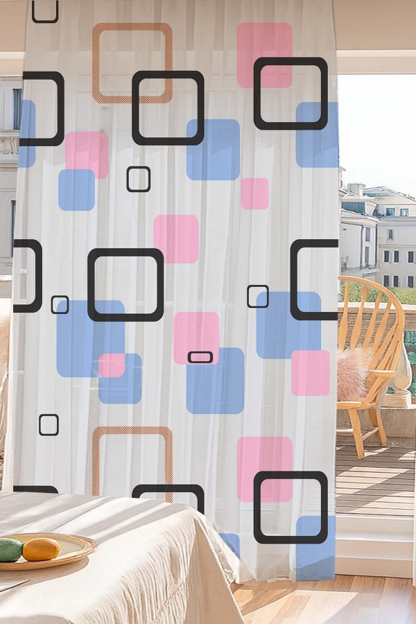 Mavi Pembe Geometrik Desenli Dijital Baskı Fon Perde Salon Mutfak Yatak Odası 140x260cm Mavi Pembe Geometrik Desenli Dijital Baskı Fon Perde Salon Mutfak Yatak Odası 140x260cm