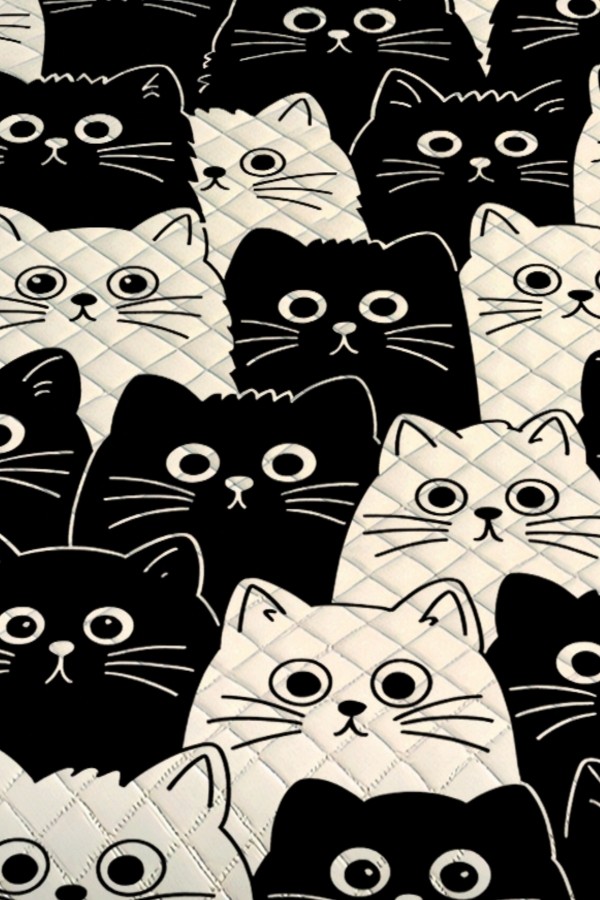 Siyah Beyaz Kediler Desenli Çift Kişilik Pike Takımı Yatak Örtüsü Siyah Beyaz Kediler Desenli Çift Kişilik Pike Takımı Yatak Örtüsü