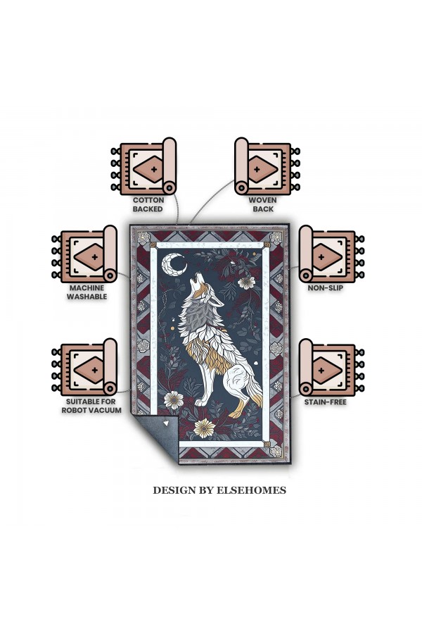 Uluyan Kurt Desenli Dokuma Şönil Kilim Halı Yıkanabilir Salon Oturma Odası Mutfak Halısı