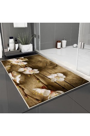 Ahşap Beyaz Çiçek Desenli Tekli Banyo Paspas Halısı Kaymaz Yıkanabilir Ahşap Beyaz Çiçek Desenli Tekli Banyo Paspas Halısı Kaymaz Yıkanabilir