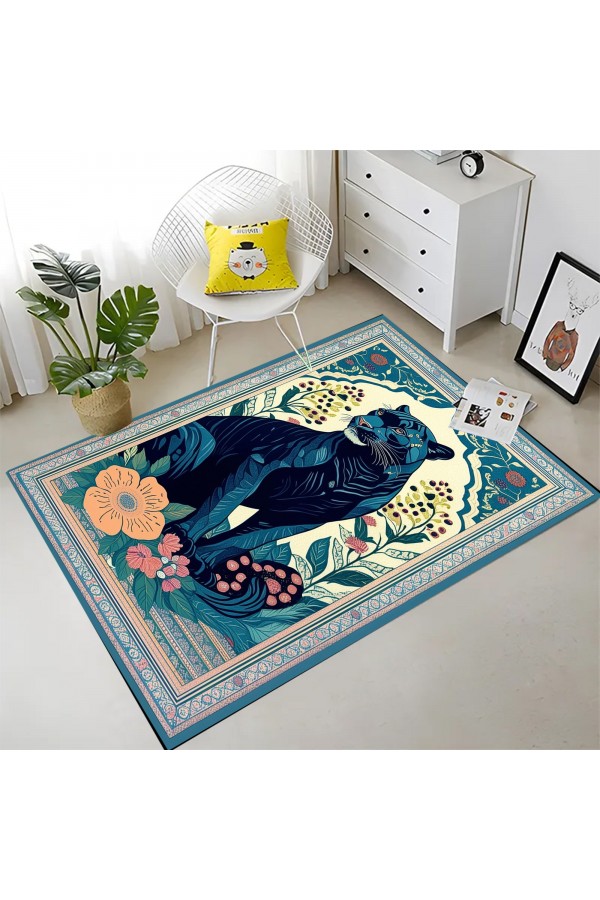 Jaguar Desenli Dokuma Şönil Kilim Halı Yıkanabilir Salon Oturma Odası Mutfak Halısı