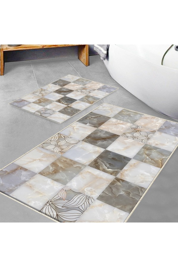 Gri Karo Mermer Desenli 2 li Klozet Takımı Banyo Paspas Halısı Kaymaz Yıkanabilir Gri Karo Mermer Desenli 2 li Klozet Takımı Banyo Paspas Halısı Kaymaz Yıkanabilir