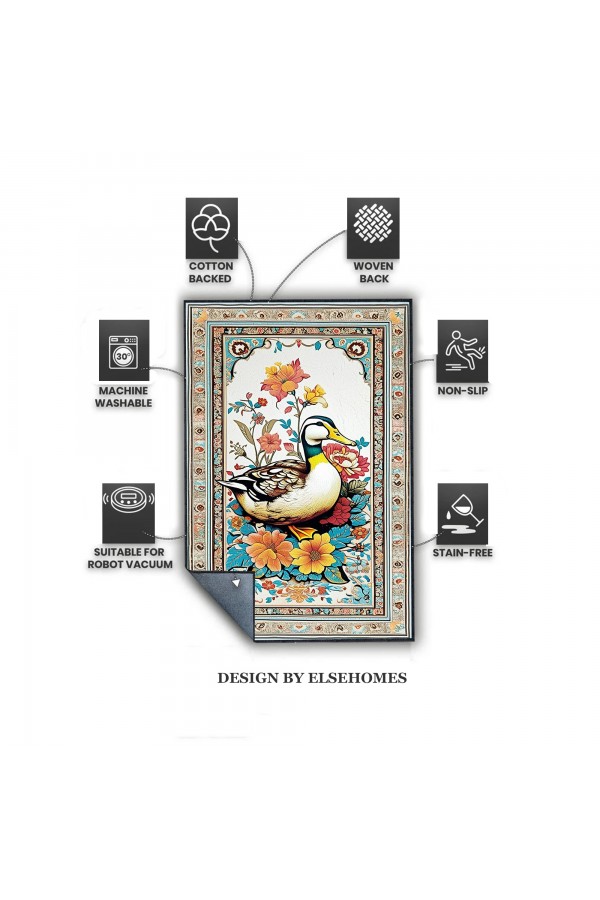 Sevimli Ördek Desenli Dokuma Şönil Kilim Halı Yıkanabilir Salon Oturma Odası Mutfak Halısı