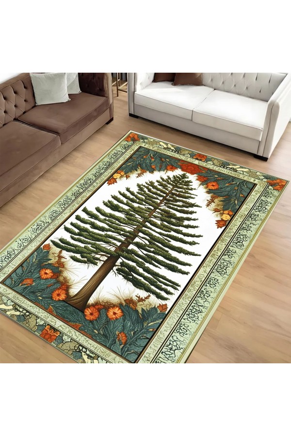 Ağaç Retro Desenli Dokuma Şönil Kilim Halı Yıkanabilir Salon Oturma Odası Mutfak Halısı