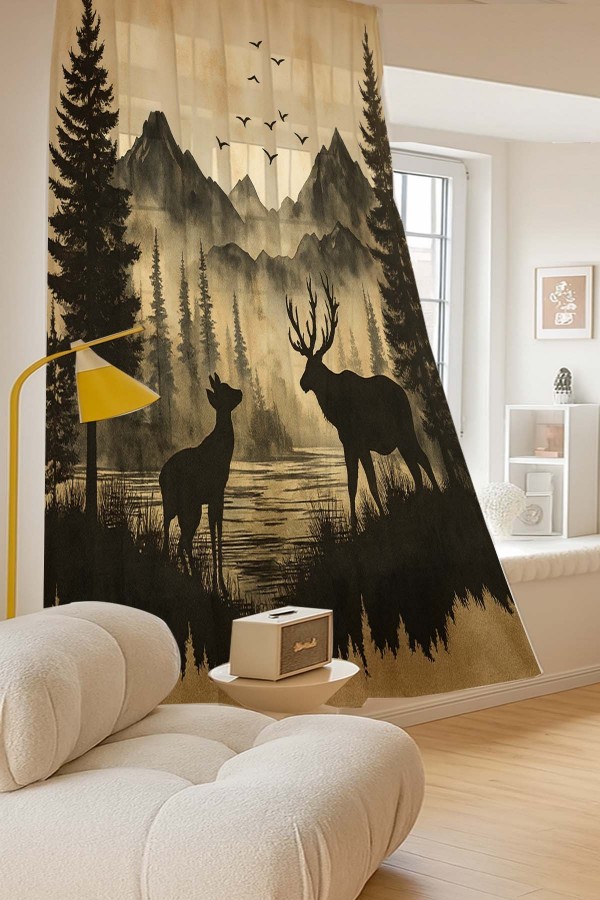 Dağ Manzaralı Geyik Desenli Dijital Baskı Fon Perde Salon Mutfak Yatak Odası 140x260cm Dağ Manzaralı Geyik Desenli Dijital Baskı Fon Perde Salon Mutfak Yatak Odası 140x260cm