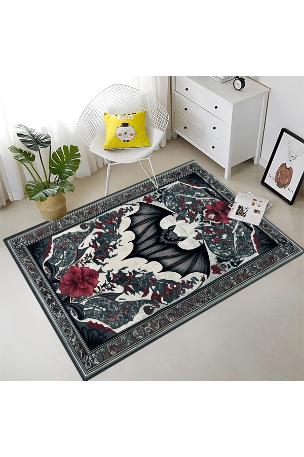 Gotik Yarasa Desenli Dokuma Şönil Kilim Halı Yıkanabilir Salon Oturma Odası Mutfak Halısı