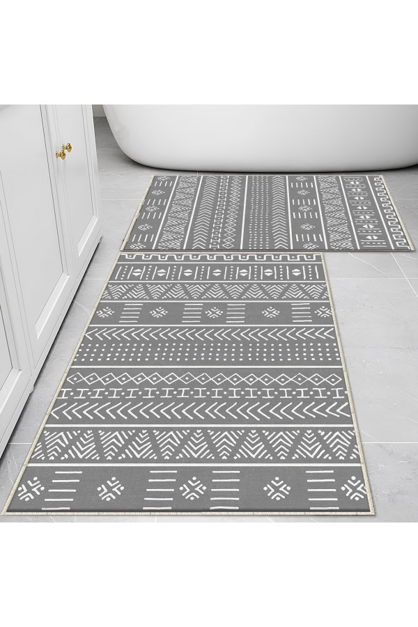 Beyaz Gri Retro Desenli 2 li Klozet Takımı Banyo Paspas Halısı Kaymaz Yıkanabilir Beyaz Gri Retro Desenli 2 li Klozet Takımı Banyo Paspas Halısı Kaymaz Yıkanabilir
