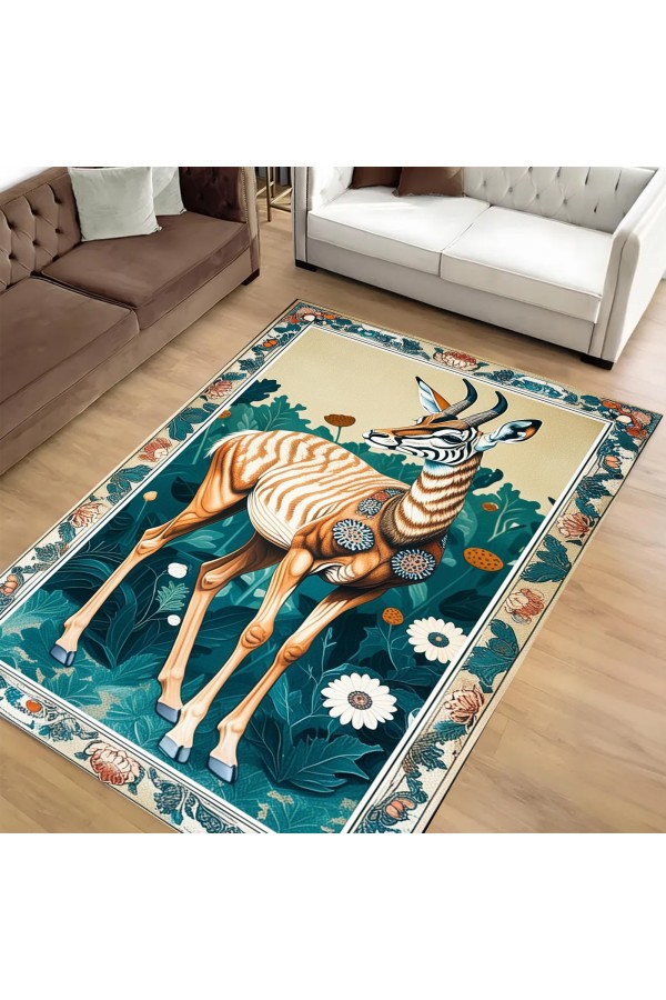Antilop Desenli Dokuma Şönil Kilim Halı Yıkanabilir Salon Oturma Odası Mutfak Halısı
