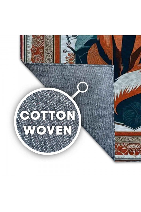 Turuncu Tilki Desenli Dokuma Şönil Kilim Halı Yıkanabilir Salon Oturma Odası Mutfak Halısı