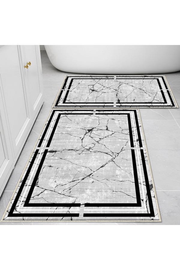 Siyah Beyaz Çizgi Desenli 2 li Klozet Takımı Banyo Paspas Halısı Kaymaz Yıkanabilir Siyah Beyaz Çizgi Desenli 2 li Klozet Takımı Banyo Paspas Halısı Kaymaz Yıkanabilir