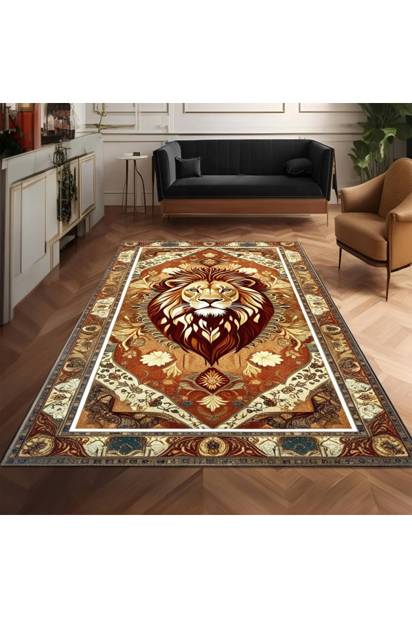 Aslan Desenli Dokuma Şönil Kilim Halı Yıkanabilir Salon Oturma Odası Mutfak Halısı