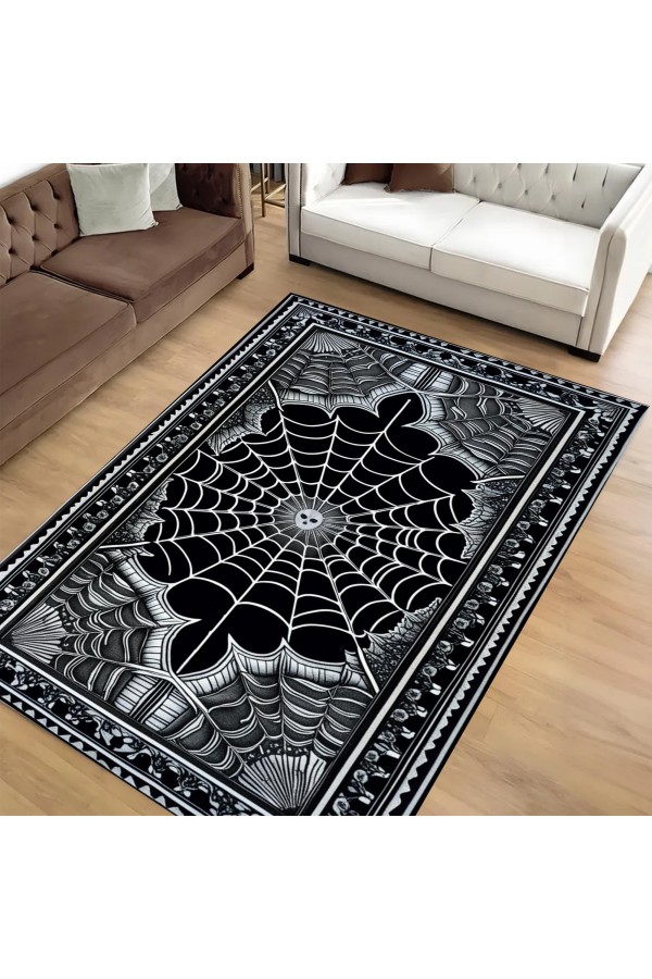 Gotik Örümcek Ağı Desenli Dokuma Şönil Kilim Halı Yıkanabilir Salon Oturma Odası Mutfak Halısı