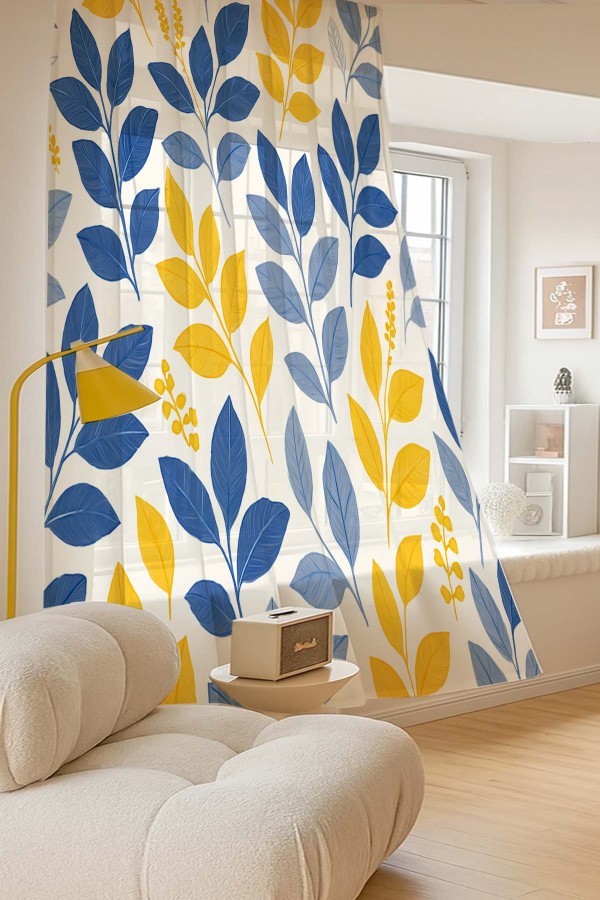 Sarı Lacivert Çiçek Desenli Dijital Baskı Fon Perde Salon Mutfak Yatak Odası 140x260cm Sarı Lacivert Çiçek Desenli Dijital Baskı Fon Perde Salon Mutfak Yatak Odası 140x260cm