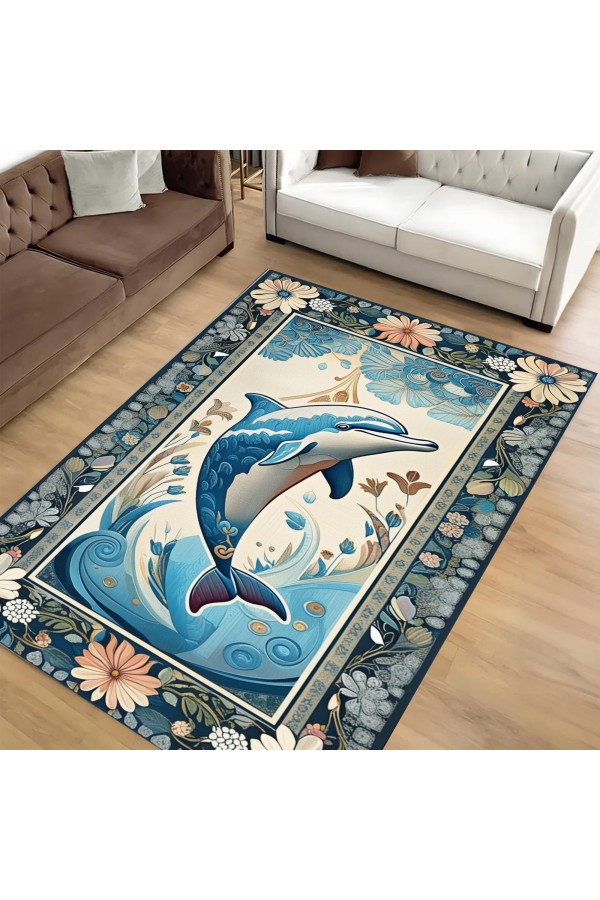 Yunus Denizci Marin Desenli Dokuma Şönil Kilim Halı Yıkanabilir Salon Oturma Odası Mutfak Halısı