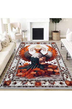 Turuncu Anka Kuşu Desenli Dokuma Şönil Kilim Halı Yıkanabilir Salon Oturma Odası Mutfak Halısı Turuncu Anka Kuşu Desenli Dokuma Şönil Kilim Halı Yıkanabilir Salon Oturma Odası Mutfak Halısı