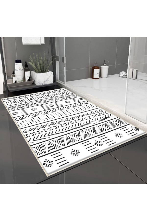 Yeşil Tropik Yapraklar Desenli Tekli Banyo Paspas Halısı Kaymaz Yıkanabilir