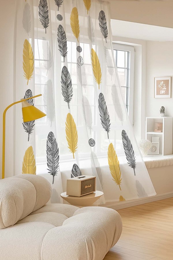 Sarı Gri Etnik Tüyler Desenli Dijital Baskı Fon Perde Salon Mutfak Yatak Odası 140x260cm Sarı Gri Etnik Tüyler Desenli Dijital Baskı Fon Perde Salon Mutfak Yatak Odası 140x260cm