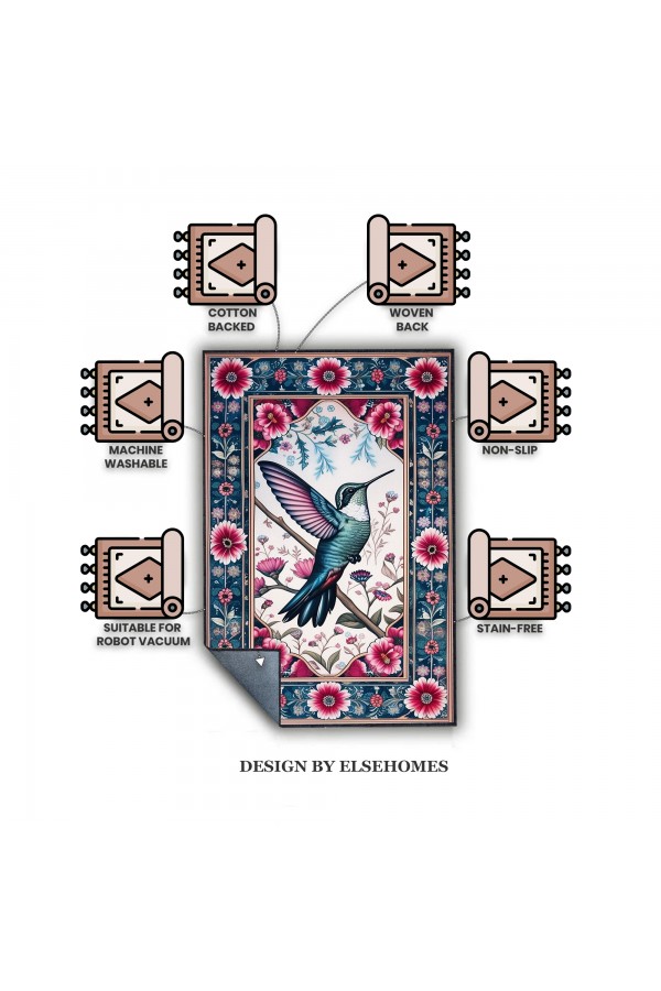 Bal Kuşu Desenli Dokuma Şönil Kilim Halı Yıkanabilir Salon Oturma Odası Mutfak Halısı
