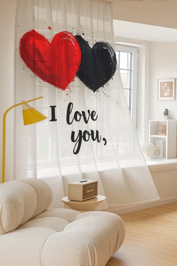 Love You Kalpler Desenli Dijital Baskı Fon Perde Salon Mutfak Yatak Odası 140x260cm Love You Kalpler Desenli Dijital Baskı Fon Perde Salon Mutfak Yatak Odası 140x260cm