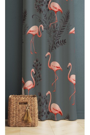 Pembe Flamingo Gri Desenli Dijital Baskı Fon Perde 140x260cm Pembe Flamingo Gri Desenli Dijital Baskı Fon Perde 140x260cm