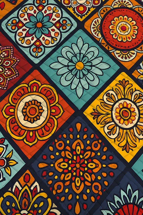 Renkli Karolar Etnik Desenli Çift Kişilik Pike Takımı Yatak Örtüsü Renkli Karolar Etnik Desenli Çift Kişilik Pike Takımı Yatak Örtüsü