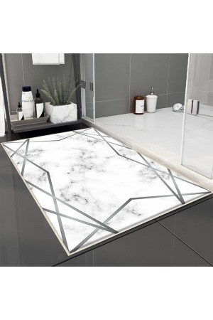 Sarı Çizgi Mermer Desenli Tekli Banyo Paspas Halısı Kaymaz Yıkanabilir Sarı Çizgi Mermer Desenli Tekli Banyo Paspas Halısı Kaymaz Yıkanabilir