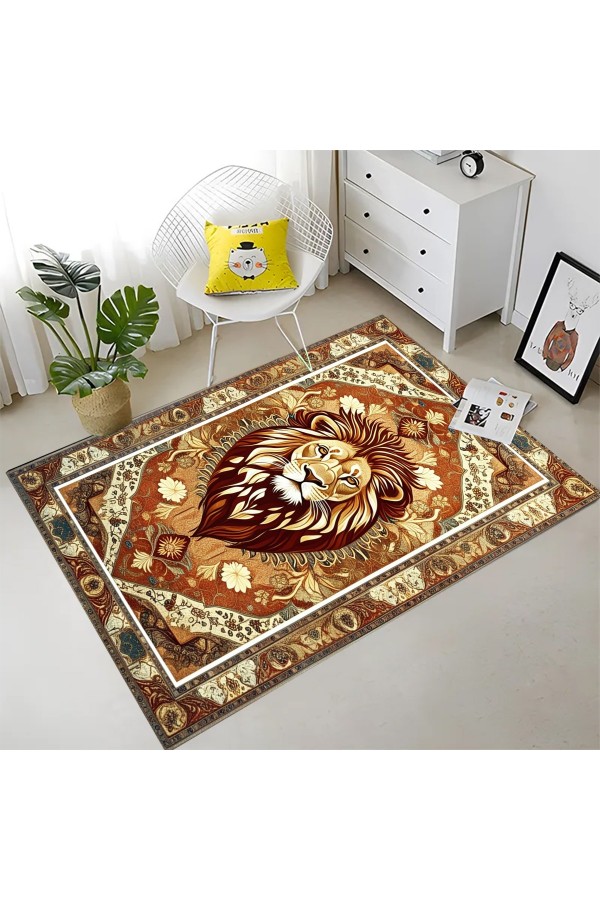 Aslan Desenli Dokuma Şönil Kilim Halı Yıkanabilir Salon Oturma Odası Mutfak Halısı