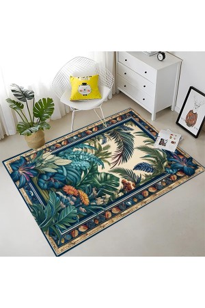 Tropikal Orman Desenli Dokuma Şönil Kilim Halı Yıkanabilir Salon Oturma Odası Mutfak Halısı Tropikal Orman Desenli Dokuma Şönil Kilim Halı Yıkanabilir Salon Oturma Odası Mutfak Halısı